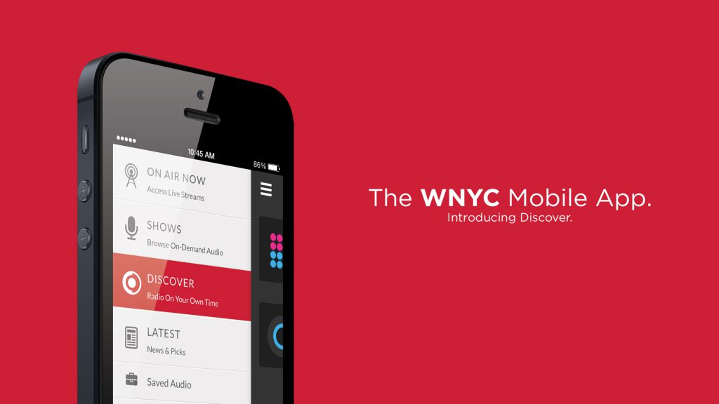 Advertentie voor de App van Radiostation WNYC in New York.